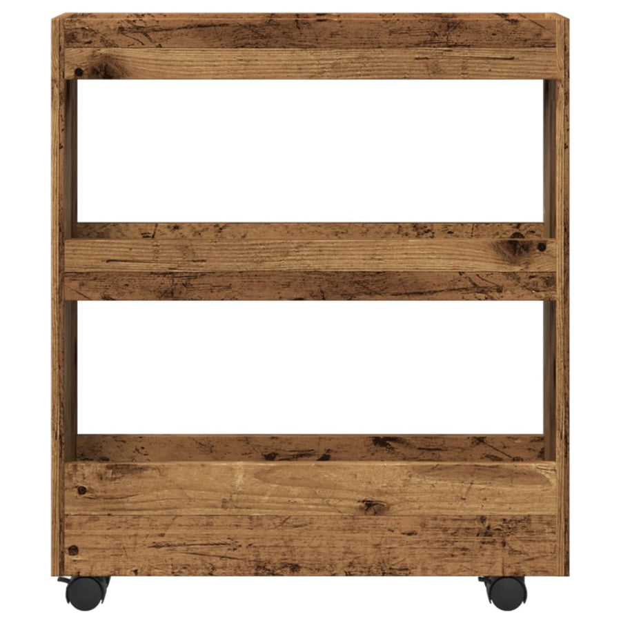 Opbergtrolley smal 3-laags bewerkt hout oud houtkleurig