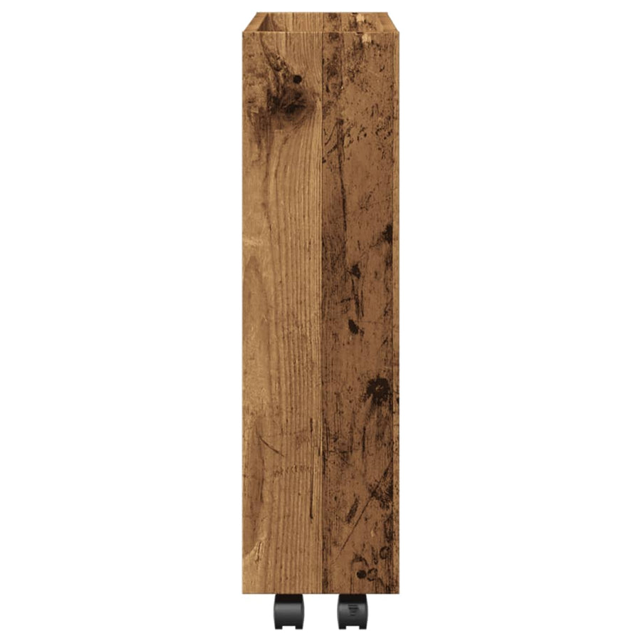 Opbergtrolley smal 3-laags bewerkt hout oud houtkleurig