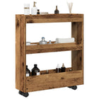 Narrow storage trolley 3-tier distressed wood in old wood color