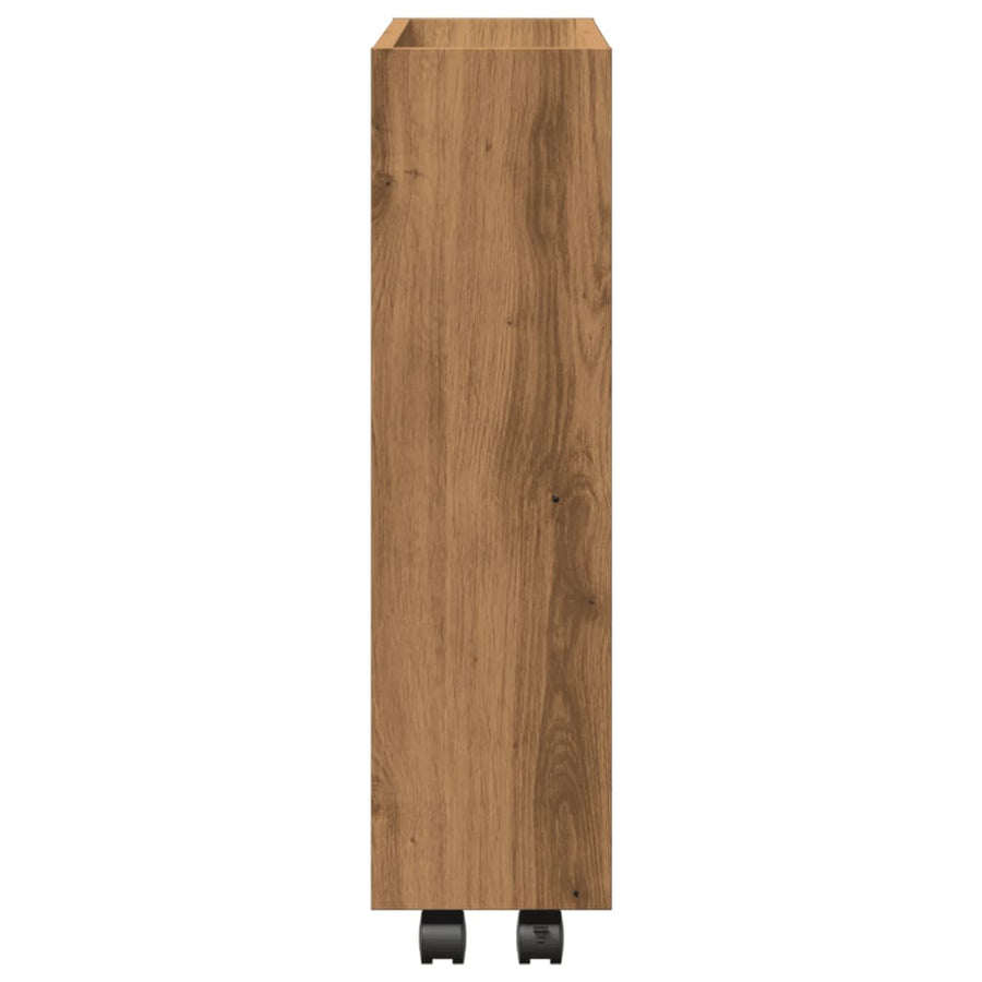 Opbergtrolley smal 3-laags bewerkt hout artisanaal eikenkleurig