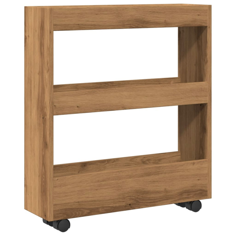 Opbergtrolley smal 3-laags bewerkt hout artisanaal eikenkleurig