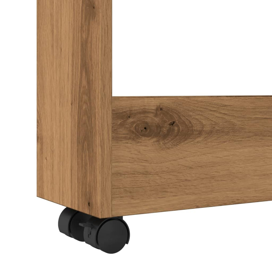 Opbergtrolley smal 3-laags bewerkt hout artisanaal eikenkleurig
