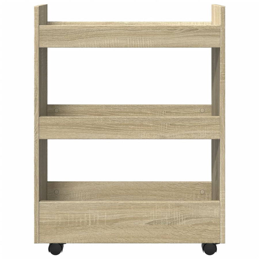 Opbergtrolley smal 3-laags bewerkt hout sonoma eikenkleurig