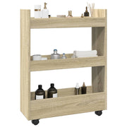 Opbergtrolley smal 3-laags 60x22x80 cm bewerkt hout