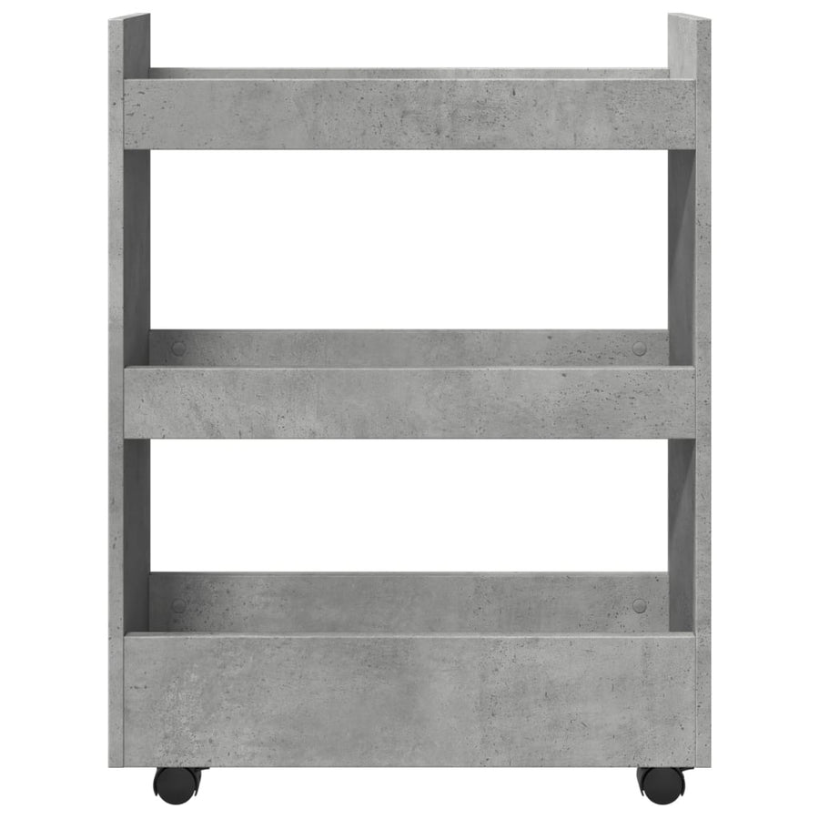 Opbergtrolley smal 3-laags bewerkt hout betongrijs