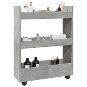 Opbergtrolley smal 3-laags bewerkt hout betongrijs 60x22x80 cm