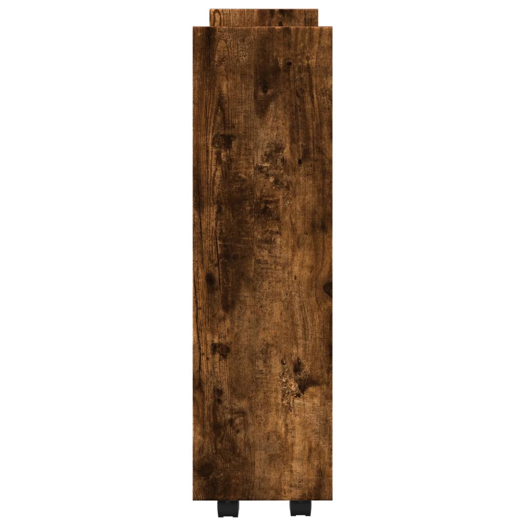 Opbergtrolley smal 3-laags bewerkt hout gerookt eikenkleurig