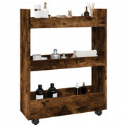 Opbergtrolley smal 3-laags 60x22x80 cm bewerkt hout