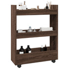Narrow 3-tier storage trolley, treated wood, brown oak look
