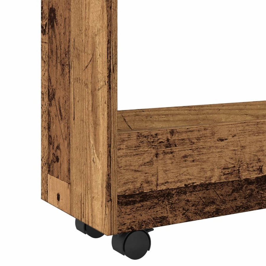 Opbergtrolley smal 3-laags bewerkt hout oud houtkleurig