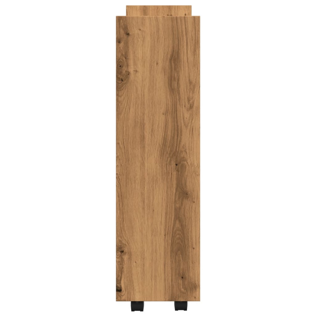 Opbergtrolley smal 3-laags bewerkt hout artisanaal eikenkleurig