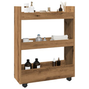 Opbergtrolley smal 3-laags 60x22x80 cm bewerkt hout eikenkleurig