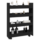 Narrow 4-tier storage trolley in worked black wood