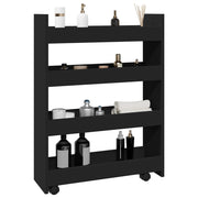 Opbergtrolley smal 4-laags bewerkt hout zwart 60x20x82 cm