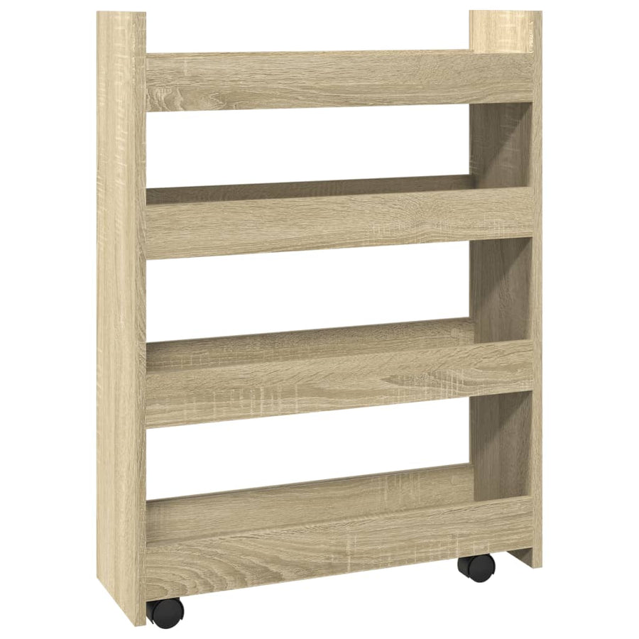Opbergtrolley smal 4-laags bewerkt hout sonoma eikenkleurig