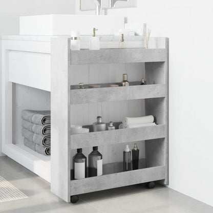 Opbergtrolley smal 4-laags bewerkt hout betongrijs