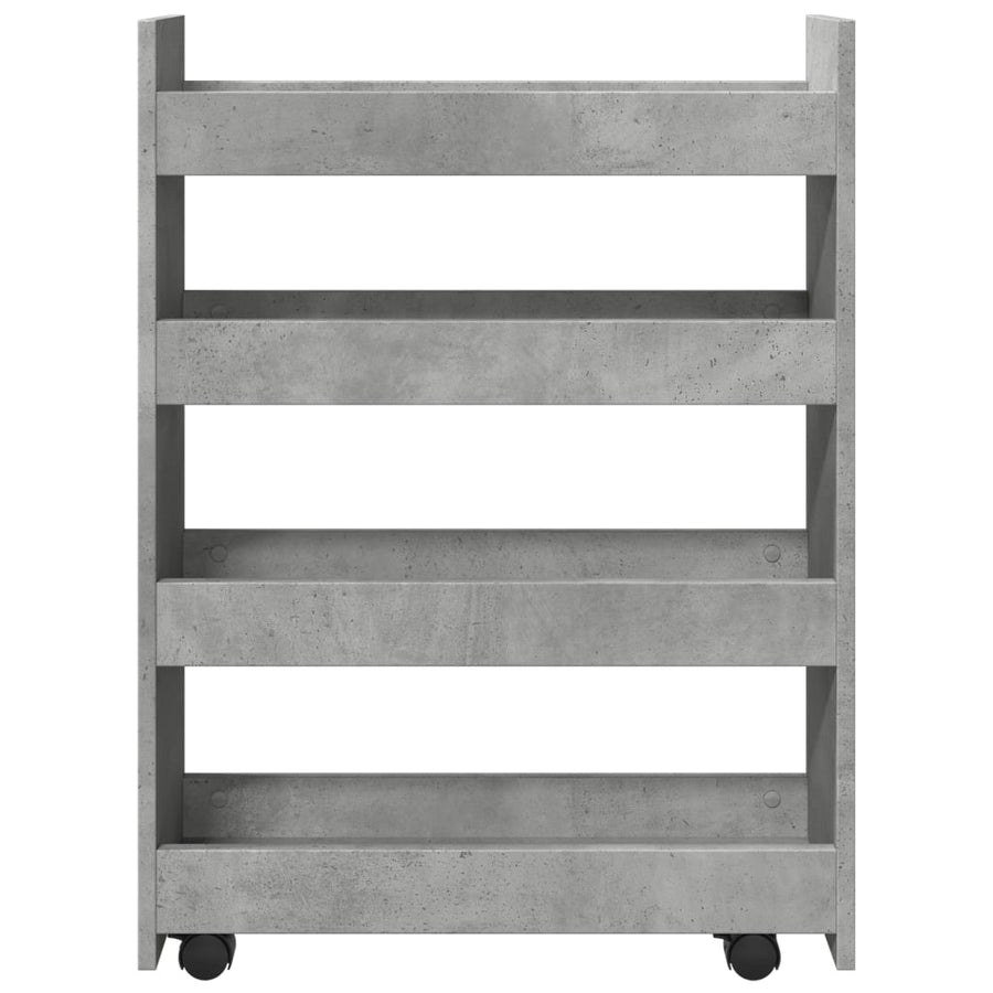 Opbergtrolley smal 4-laags bewerkt hout betongrijs