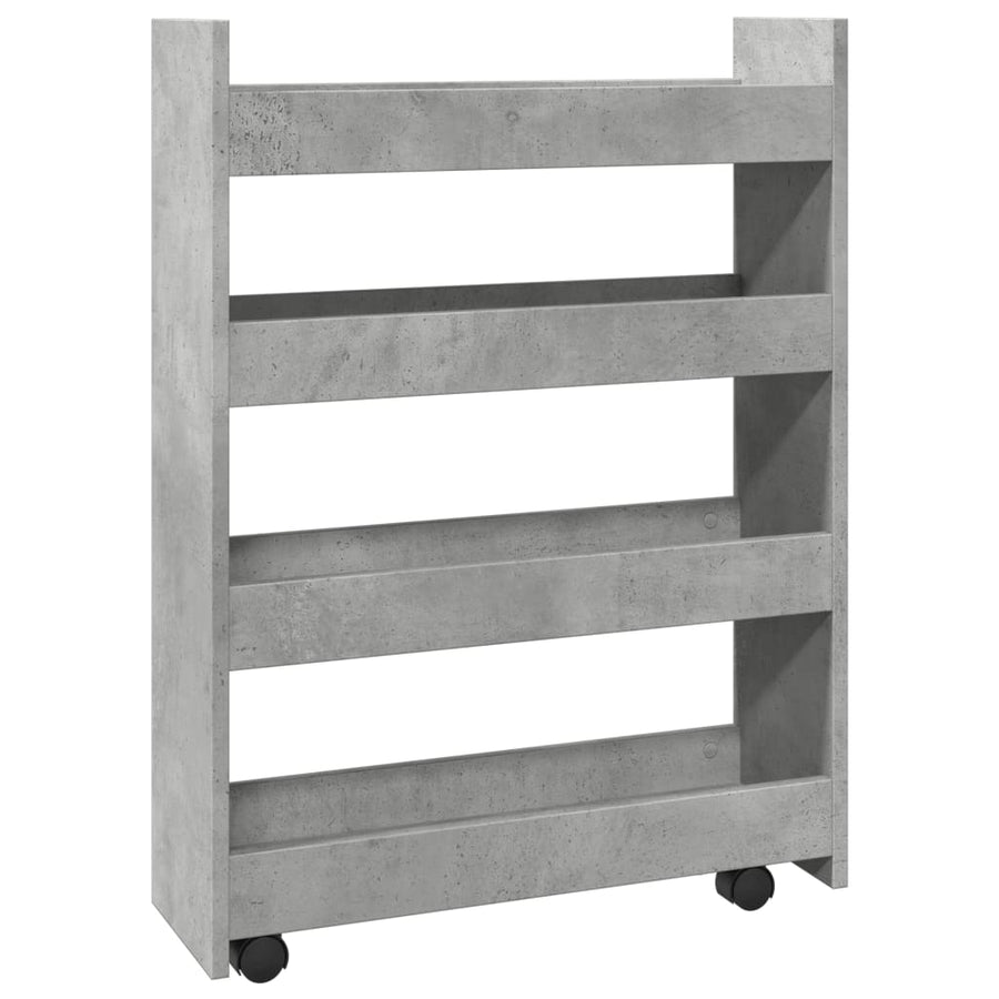 Opbergtrolley smal 4-laags bewerkt hout betongrijs