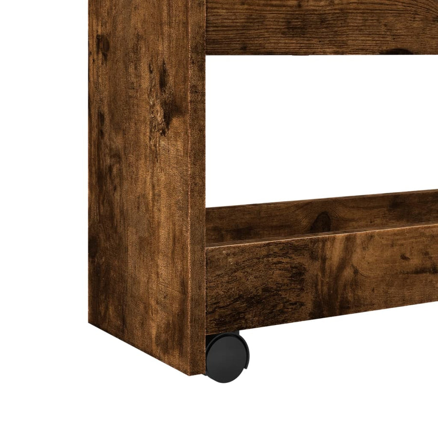 Opbergtrolley smal 4-laags bewerkt hout gerookt eikenkleurig
