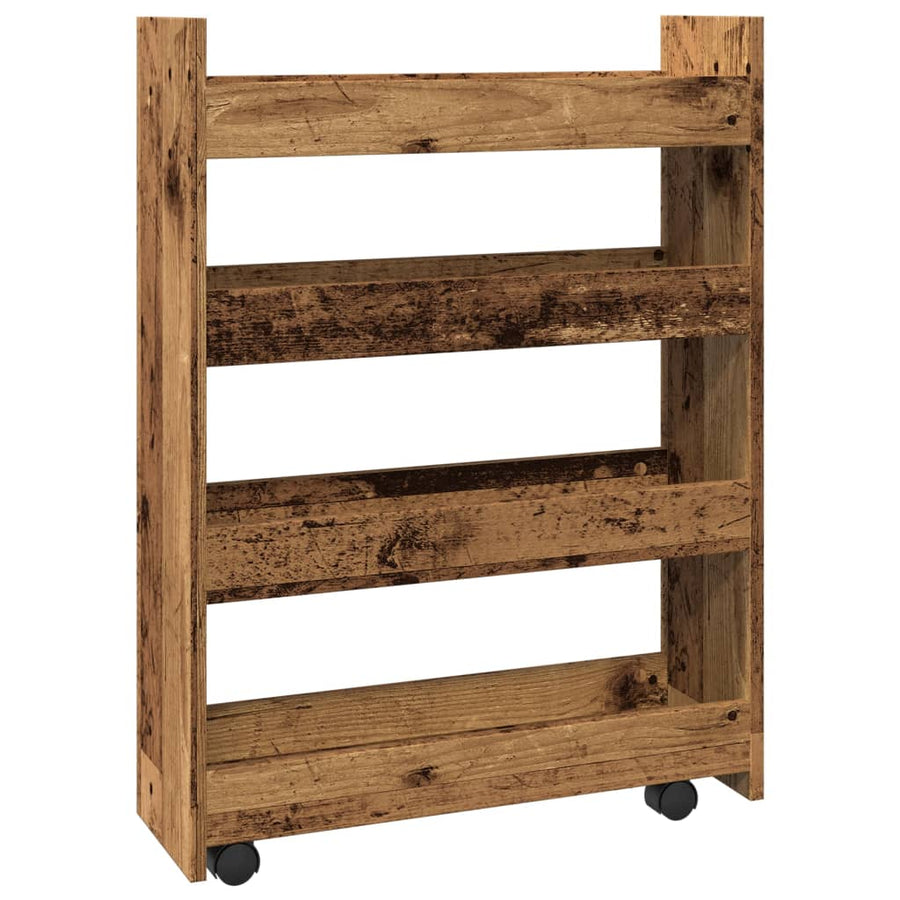 Opbergtrolley smal 4-laags bewerkt hout oud houtkleurig