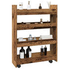 Opbergtrolley smal 4-laags bewerkt hout oud houtkleurig 60x20x82 cm