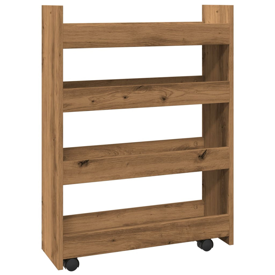 Opbergtrolley smal 4-laags bewerkt hout artisanaal eikenkleurig