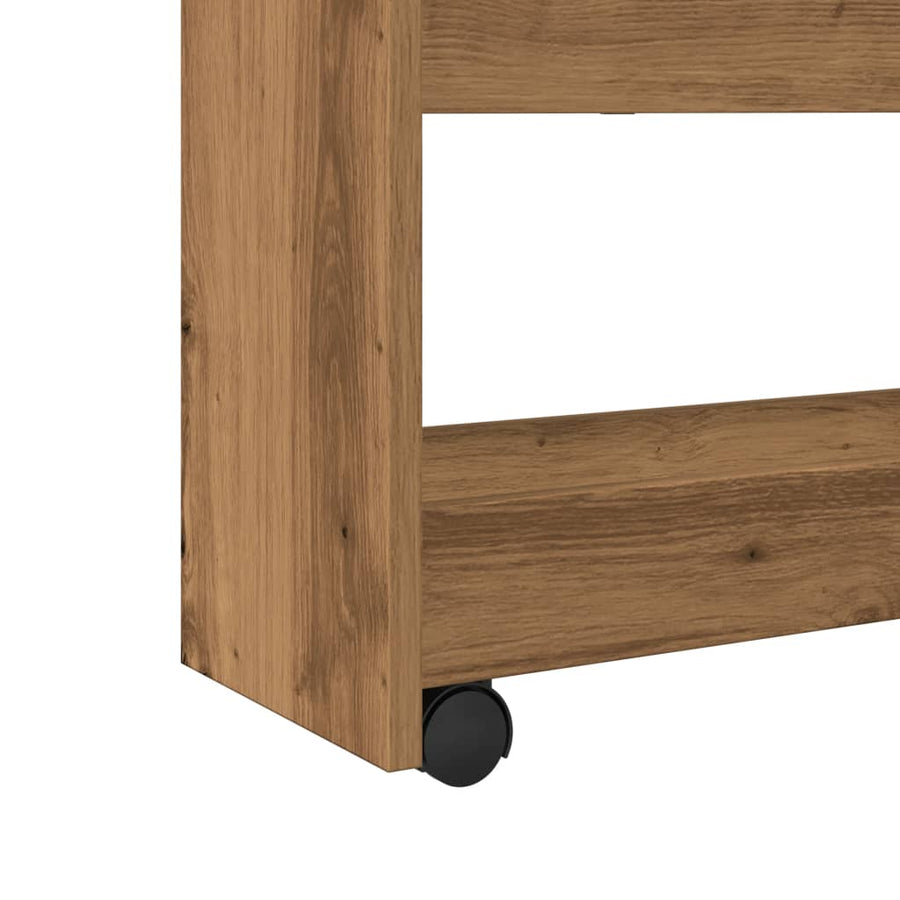 Opbergtrolley smal 4-laags bewerkt hout artisanaal eikenkleurig