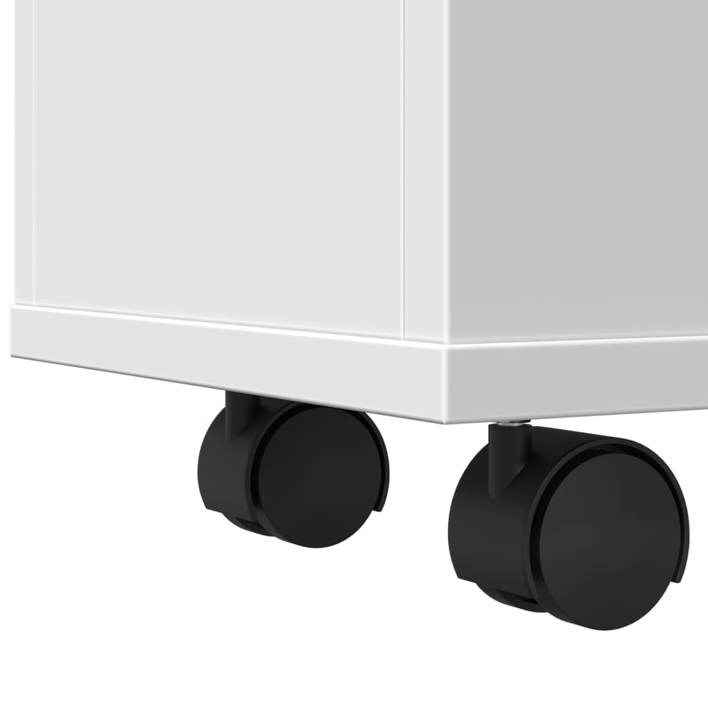 Badkamerkast smal met wielen bewerkt hout wit