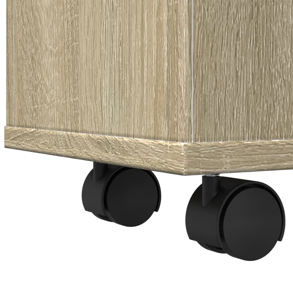 Badkamerkast smal met wielen bewerkt hout sonoma eikenkleurig