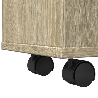 Badkamerkast smal met wielen bewerkt hout sonoma eikenkleurig