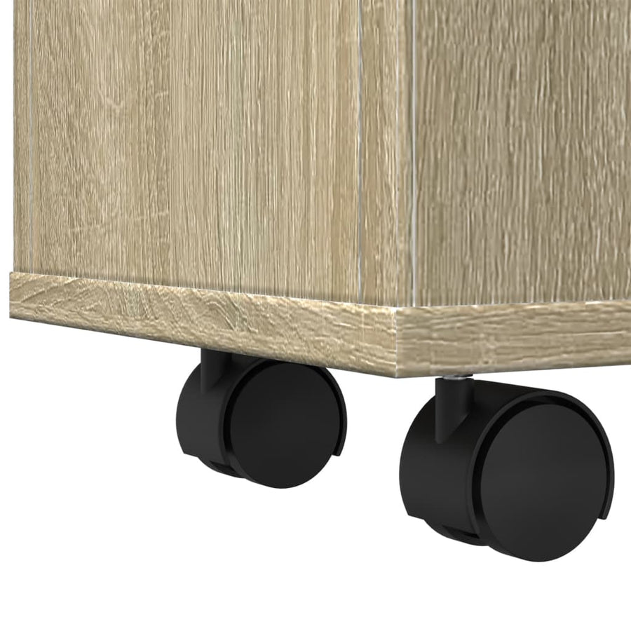 Badkamerkast smal met wielen bewerkt hout sonoma eikenkleurig