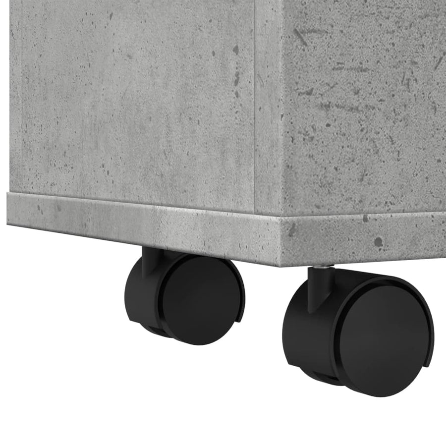 Badkamerkast smal met wielen bewerkt hout betongrijs