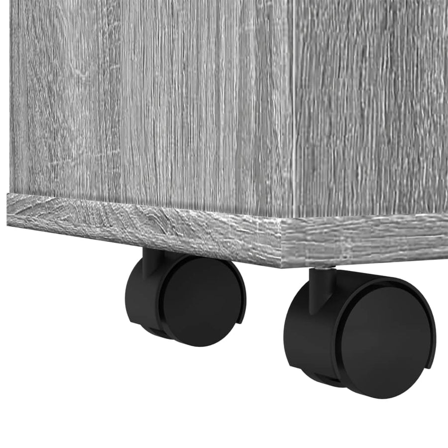 Badkamerkast smal met wielen bewerkt hout grijs sonoma eiken