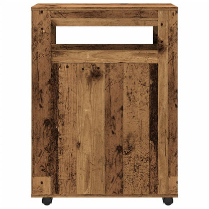 Badkamerkast smal met wielen bewerkt hout oud houtkleurig