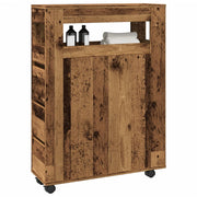 Badkamerkast smal met wielen 65x23x90 cm bewerkt hout