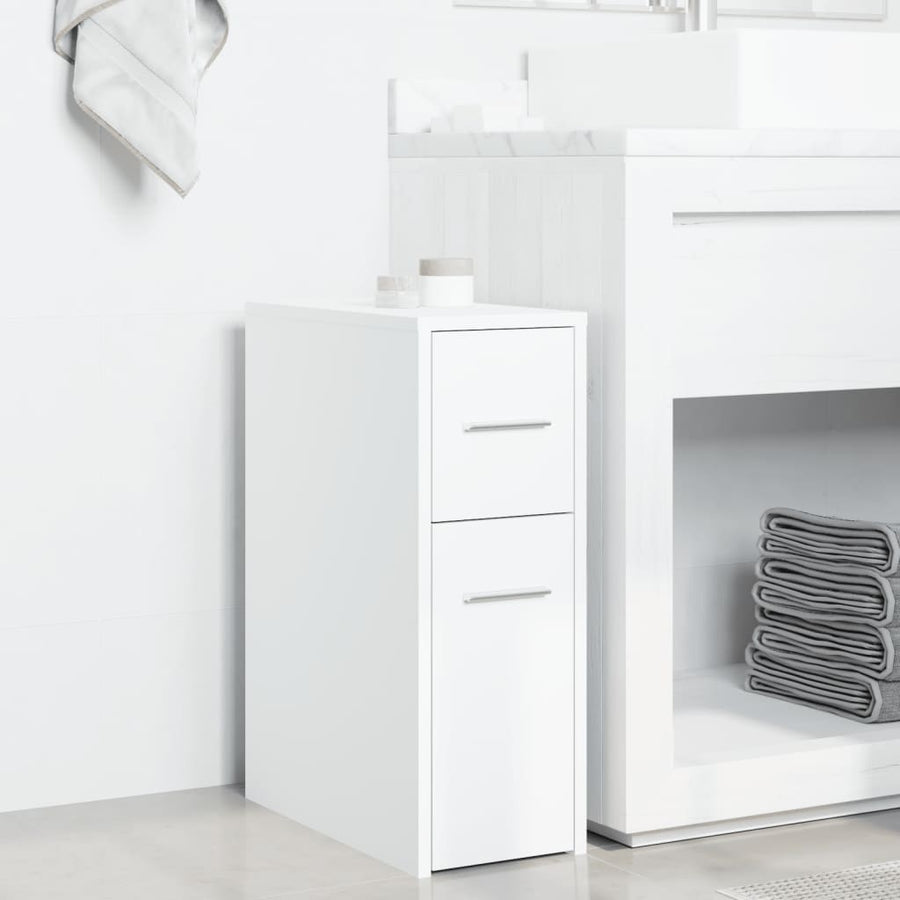 Badkamerkast smal met wielen bewerkt hout wit