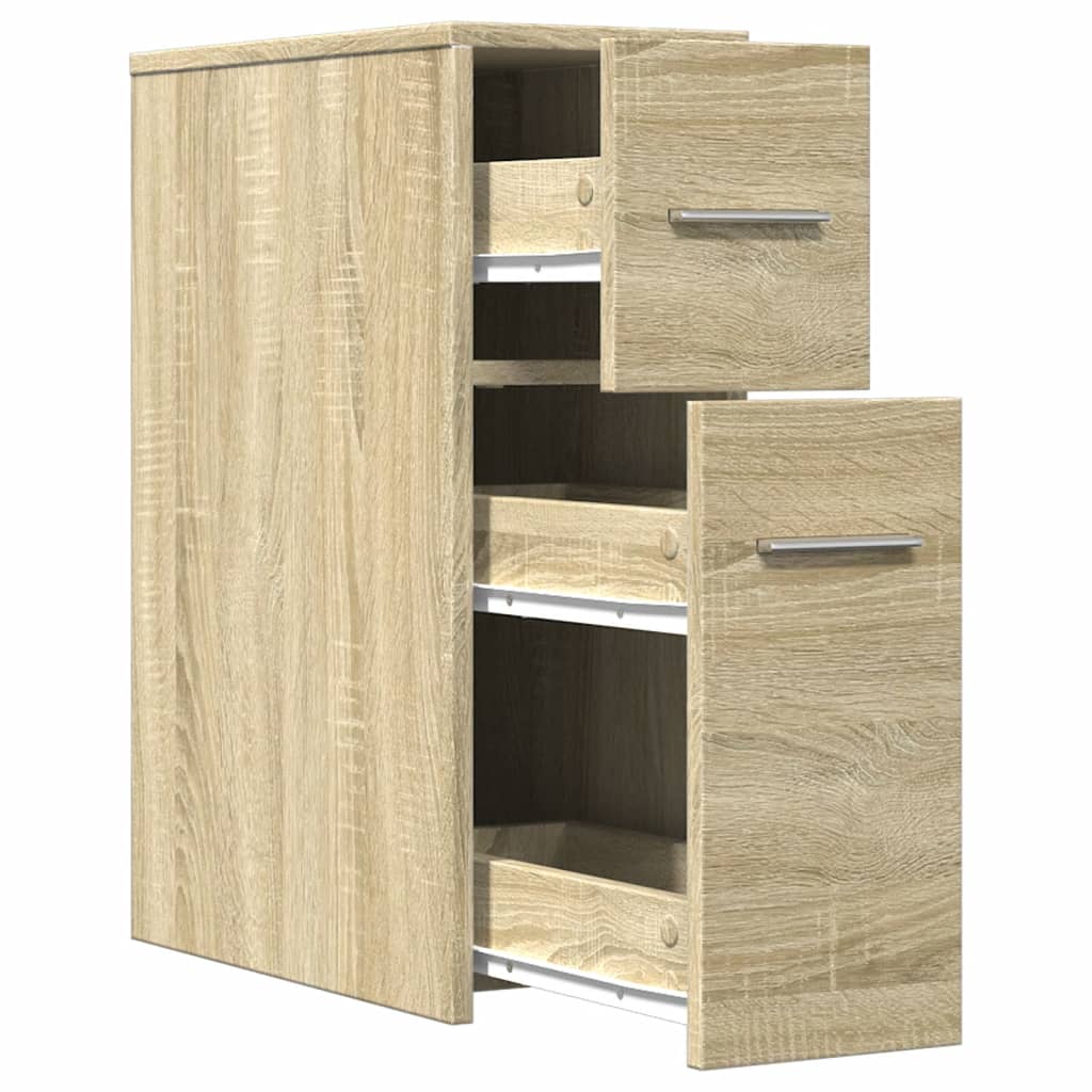 Badkamerkast smal met wielen bewerkt hout sonoma eikenkleurig
