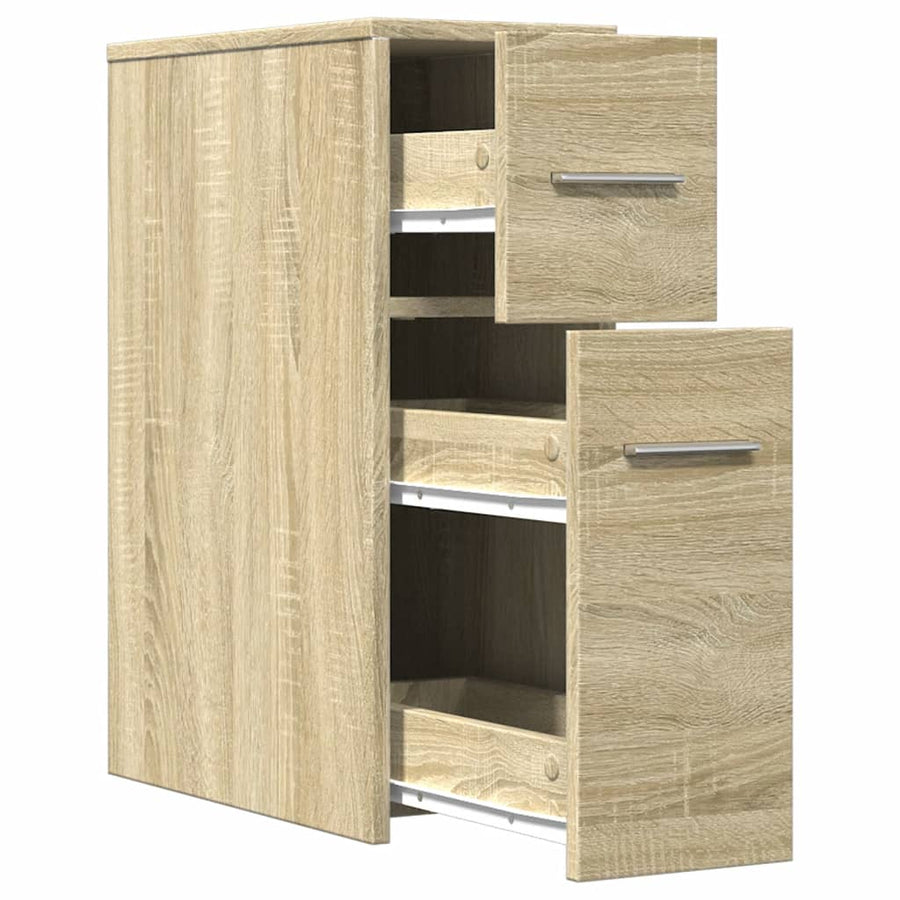 Badkamerkast smal met wielen bewerkt hout sonoma eikenkleurig