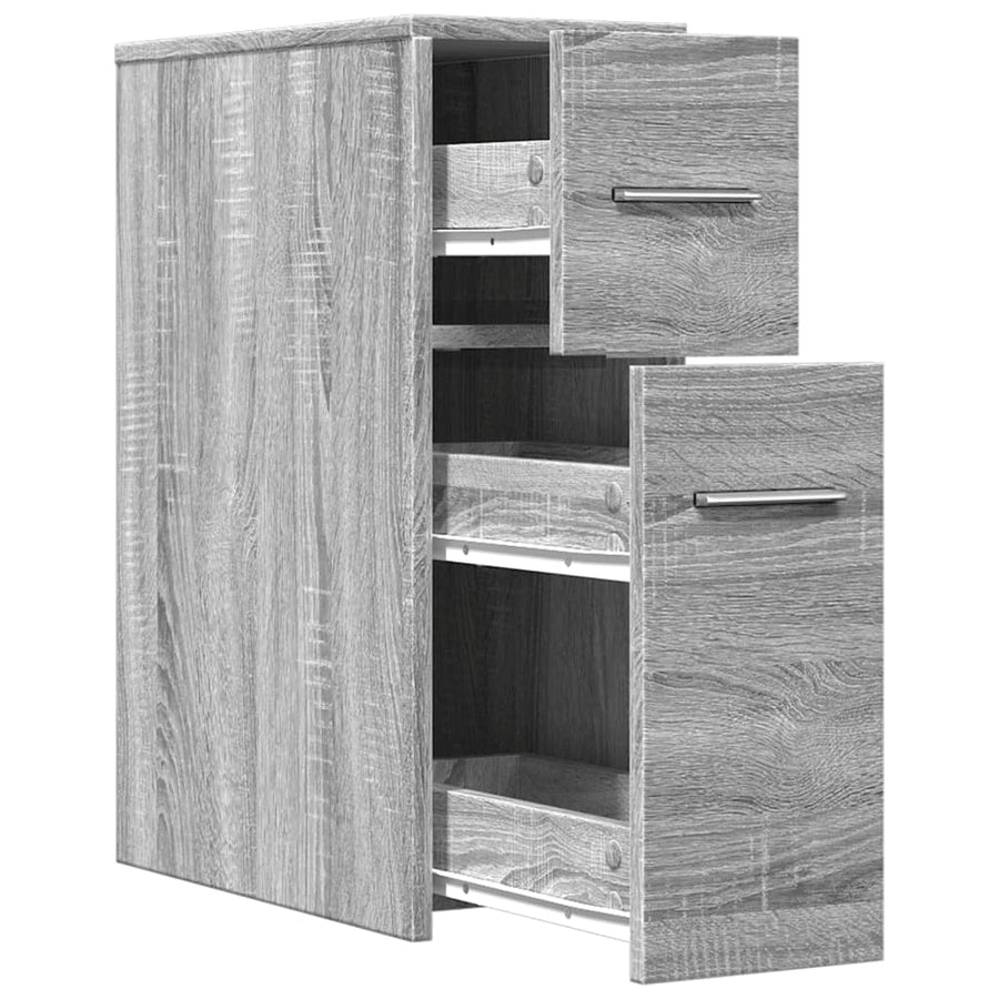 Badkamerkast smal met wielen bewerkt hout grijs sonoma eiken