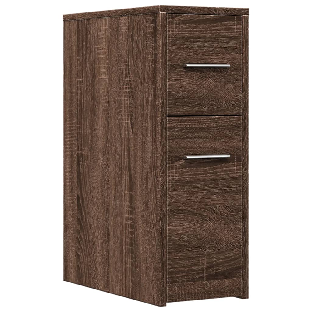 Badkamerkast smal met wielen bewerkt hout bruin eikenkleurig