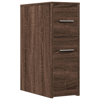 Badkamerkast smal met wielen bewerkt hout bruin eikenkleurig