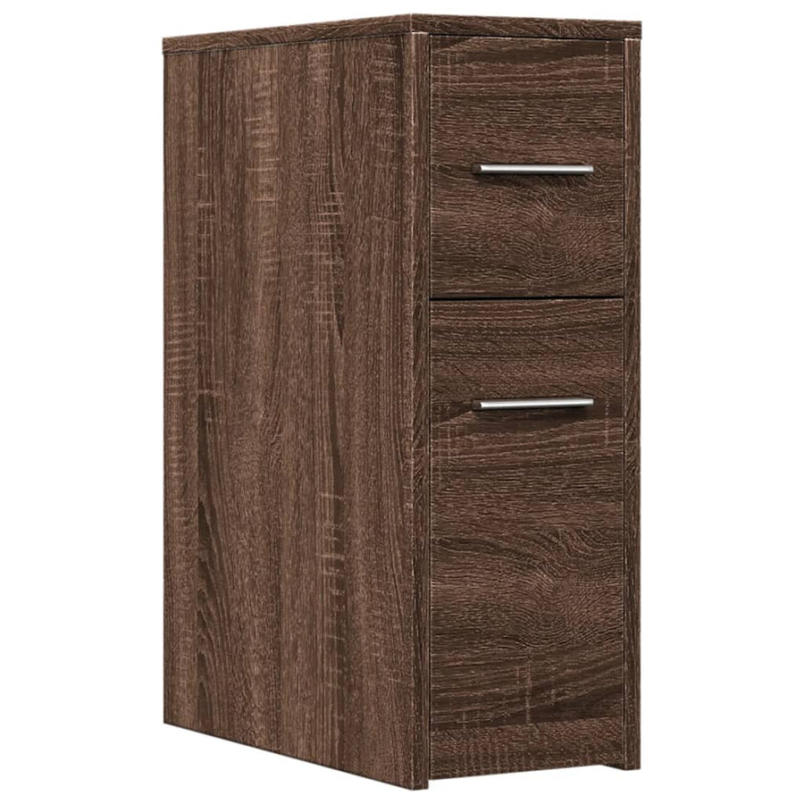 Badkamerkast smal met wielen bewerkt hout bruin eikenkleurig