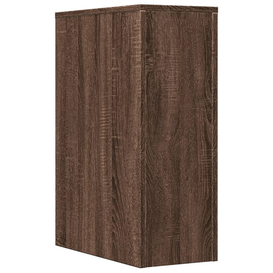Badkamerkast smal met wielen bewerkt hout bruin eikenkleurig