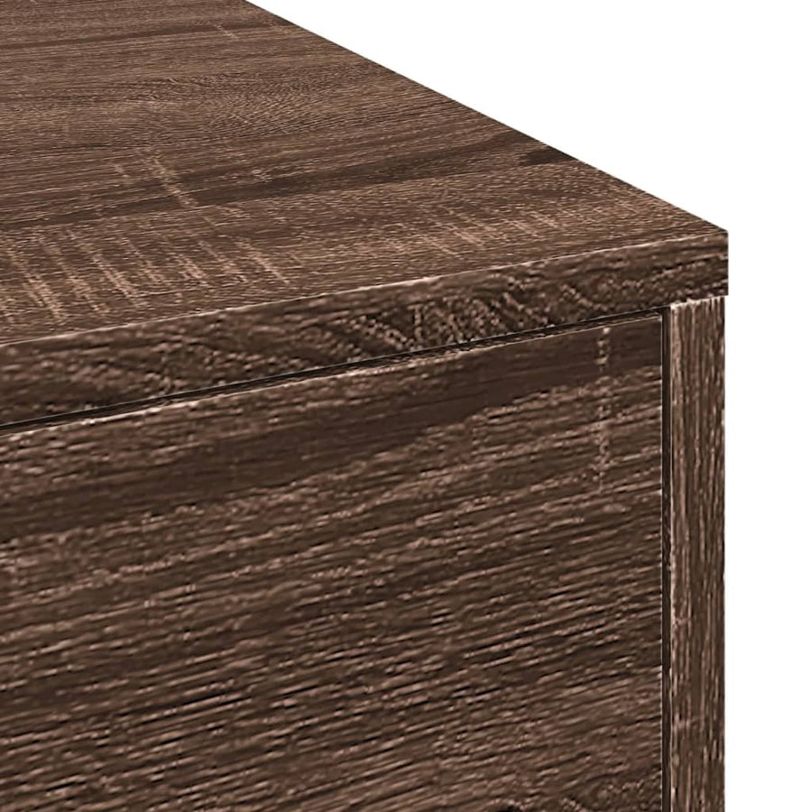 Badkamerkast smal met wielen bewerkt hout bruin eikenkleurig