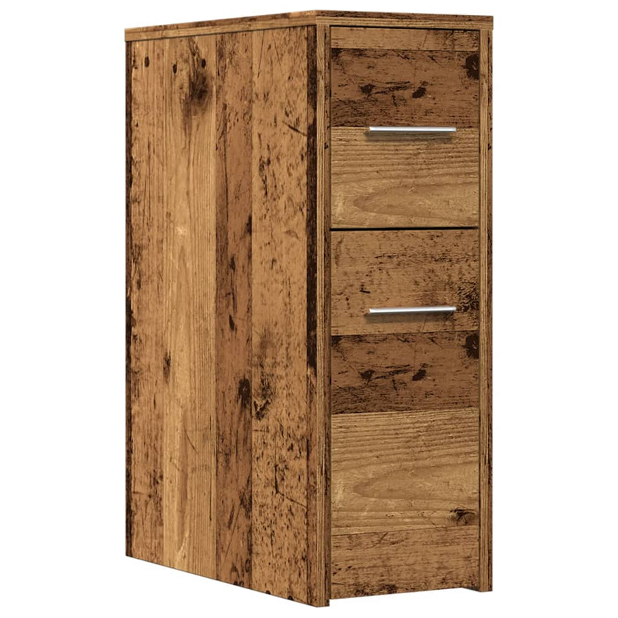 Badkamerkast smal met wielen bewerkt hout oud houtkleurig