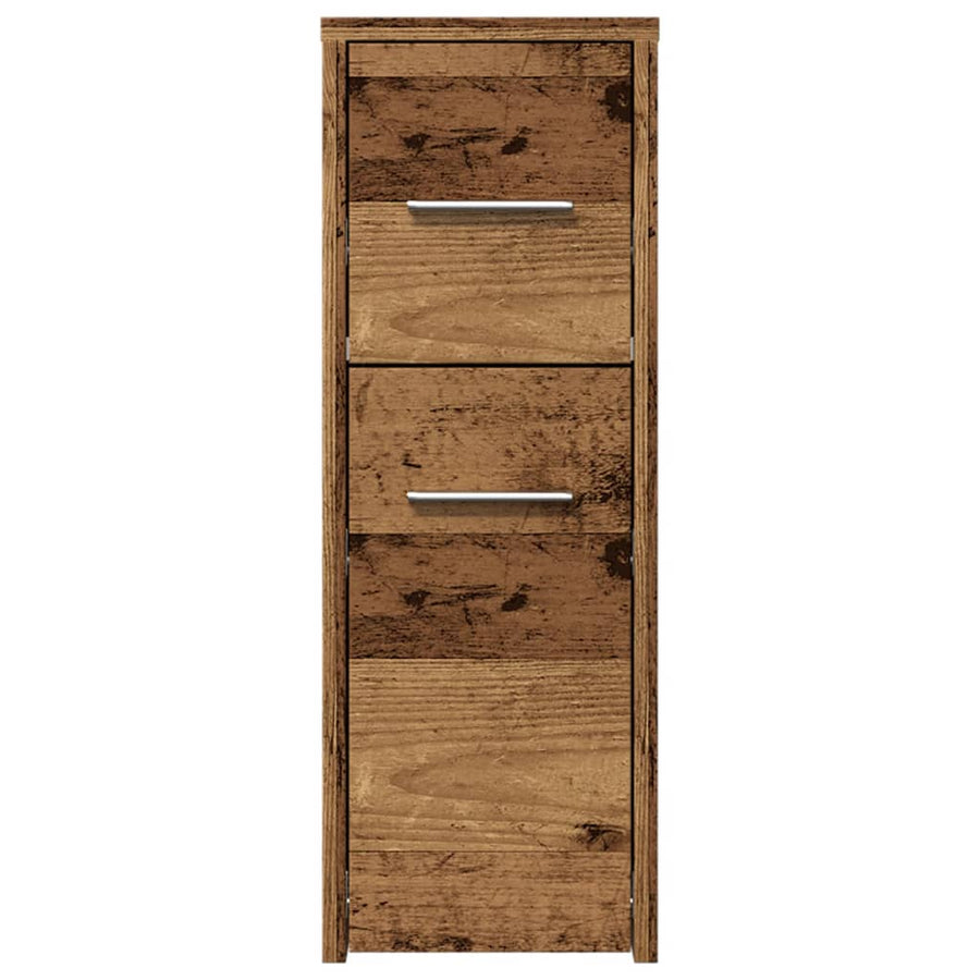 Badkamerkast smal met wielen bewerkt hout oud houtkleurig