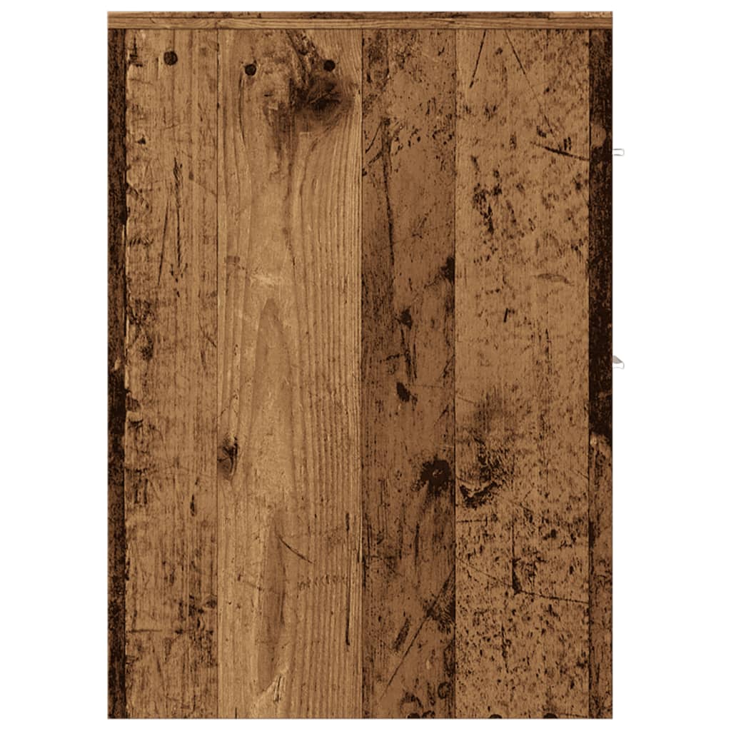 Badkamerkast smal met wielen bewerkt hout oud houtkleurig