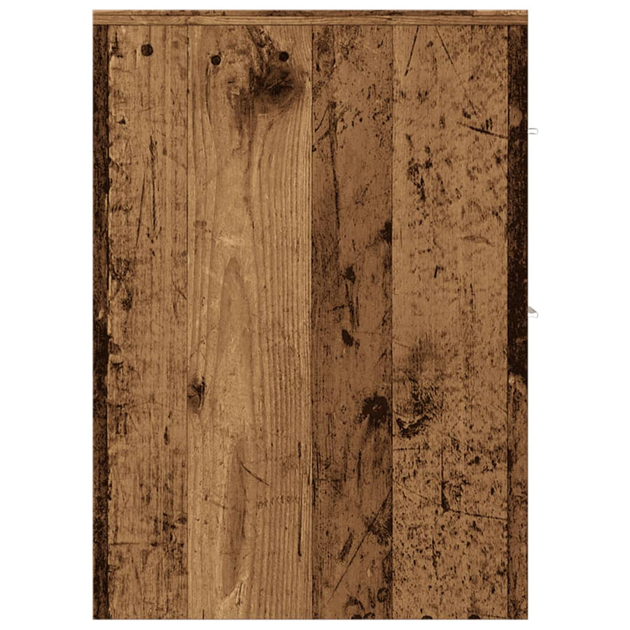 Badkamerkast smal met wielen bewerkt hout oud houtkleurig