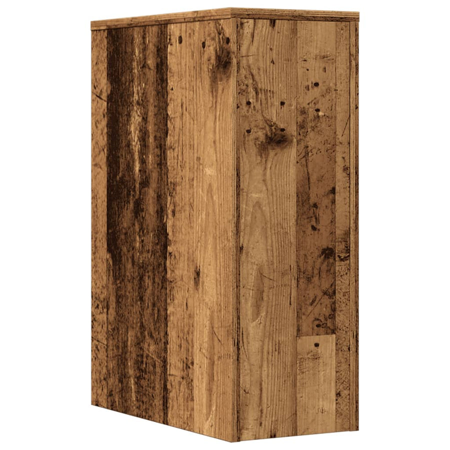 Badkamerkast smal met wielen bewerkt hout oud houtkleurig
