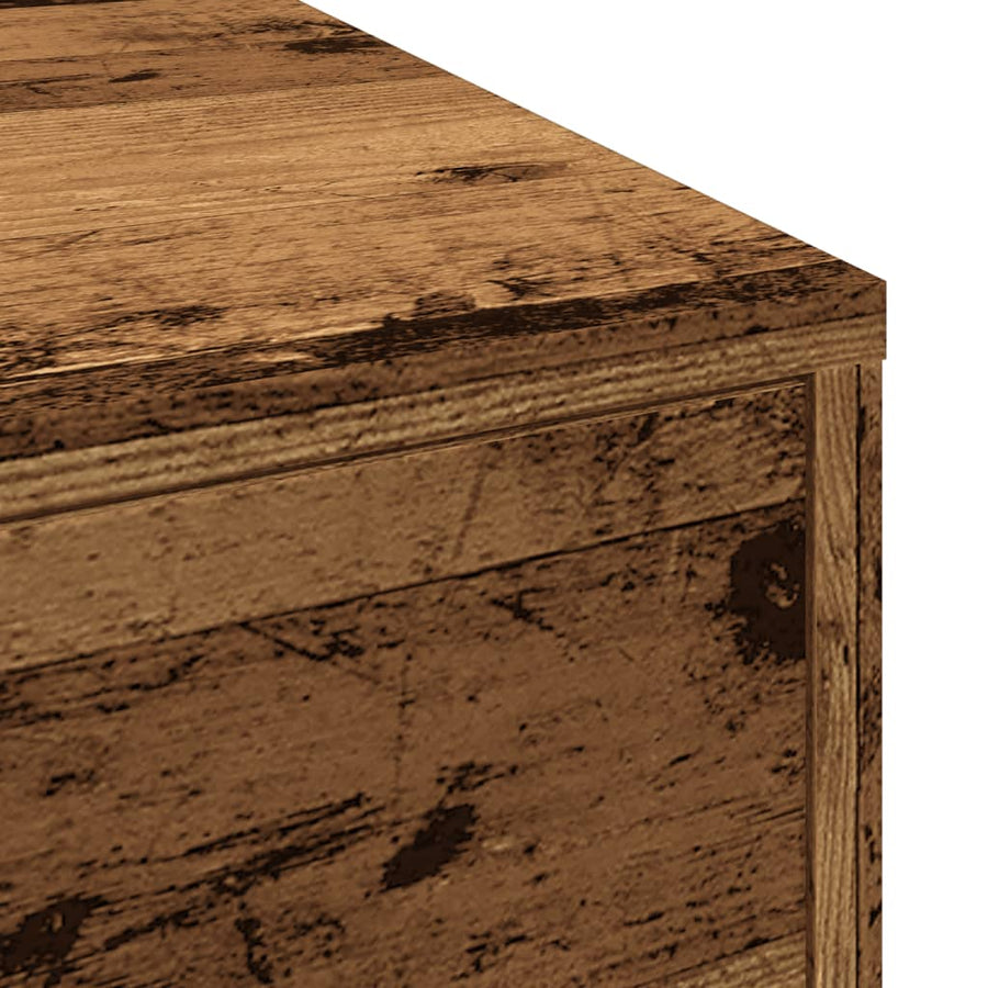 Badkamerkast smal met wielen bewerkt hout oud houtkleurig